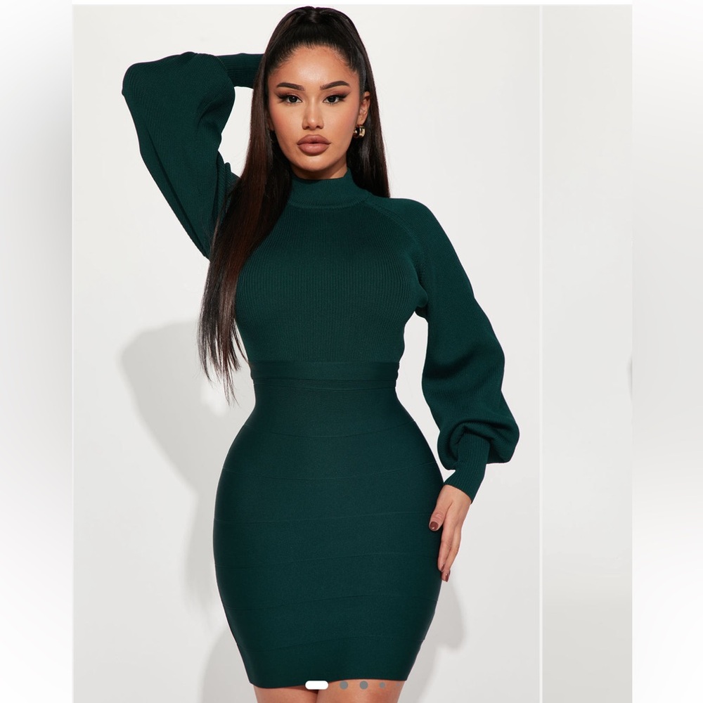 Fashion Nova Deep Green Bandage Dress “Kai”
